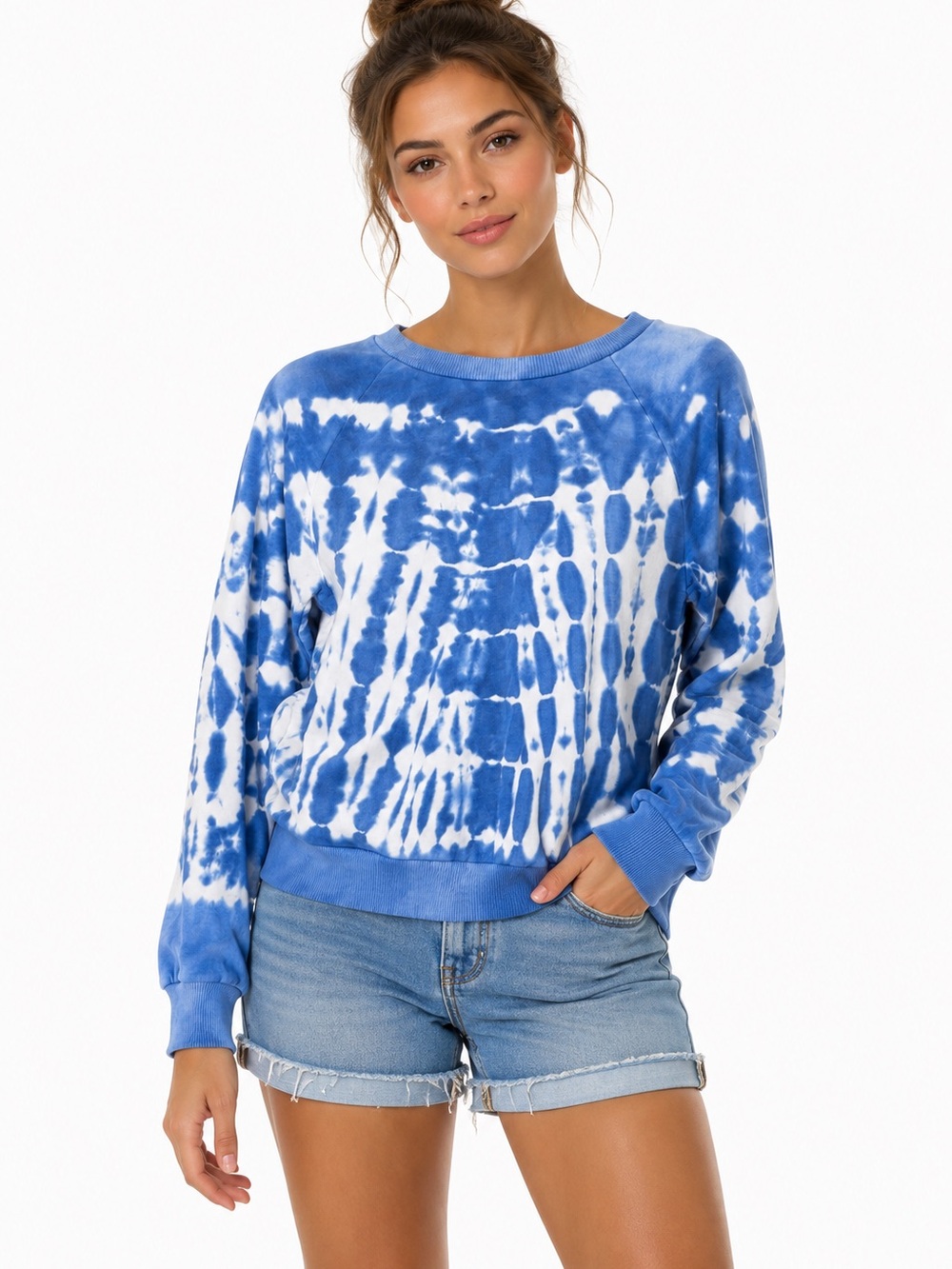 Wildfox Blue White Tie Dye Sweatshirt Small | Lightweight Cotton Blend Pullover
